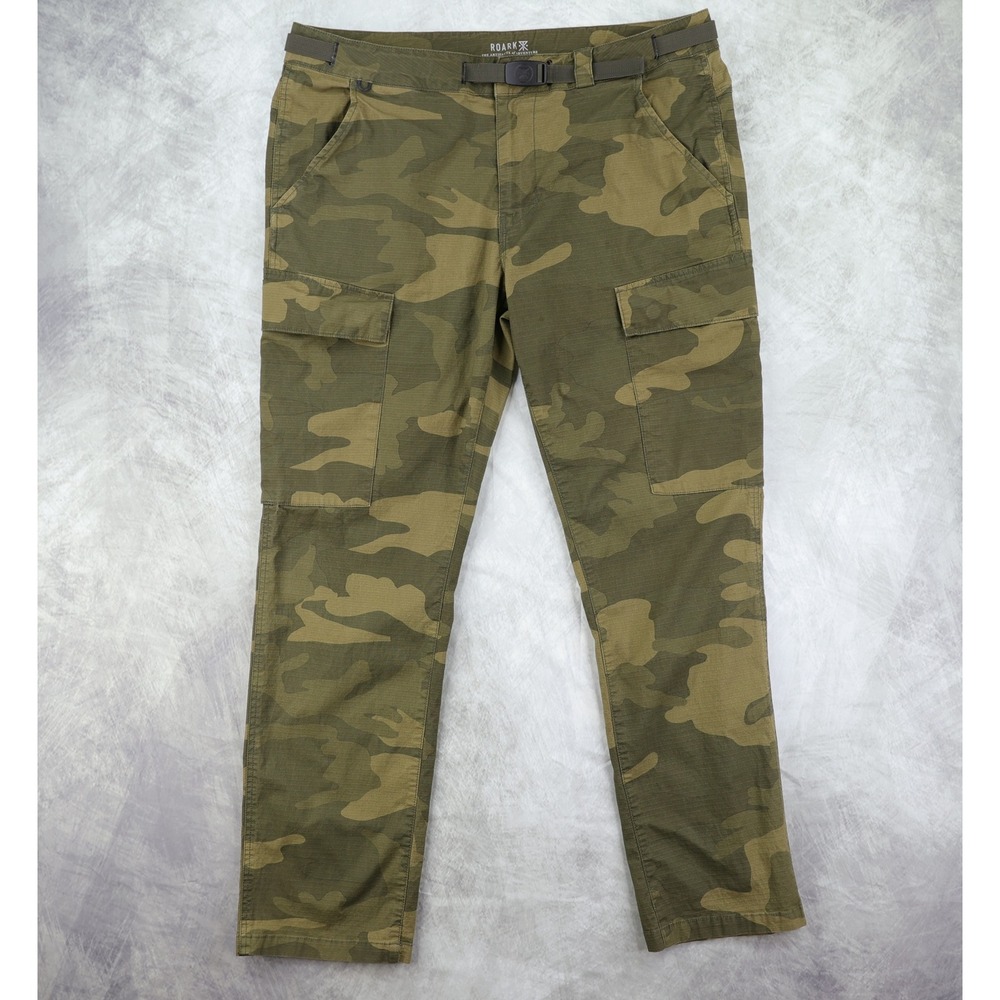 Roark Campover Ripstop Cargo Pants Mens 36x30 Green Camo Belted Outdoor Hiking